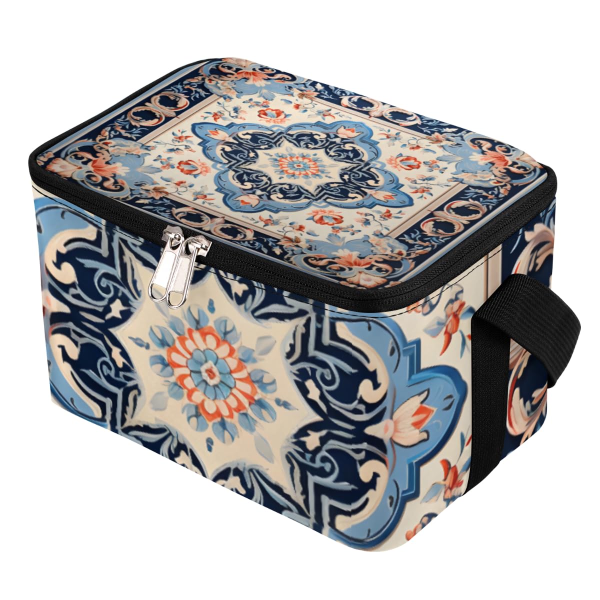 GzLeyigou Lunch Bags for Women Men 9 Cans,Mandala Ethnic Hot & Cold Food Delivery Bag Insulated Grocery Bag Insulated Lunch Box Abstract Flower Cooler Bag for Office Work Picnic Beach