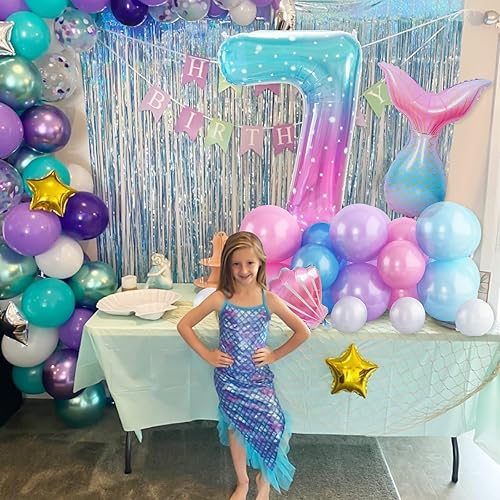 Miniatura 6 de Globos del número 7, globos de sirena de 40 pulgadas, globo de aluminio con el número 7 con látex azul y rosa, globos de sirena para decoración de