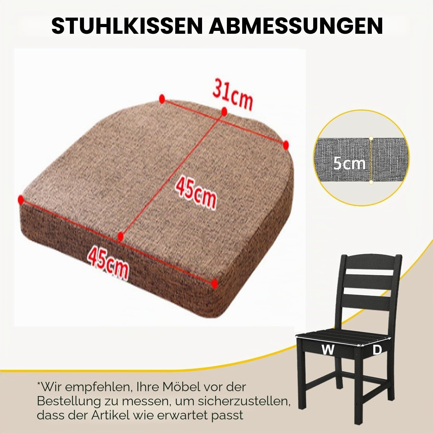 2/4/6er Set Sitzpolster Stuhl 45x45 Stuhlkissen U-förmiges Sitzkissen Indoor Outdoor Anti-Rutsch Kissen für Drinnen und Draußen, Garten, Küche, Café, Esszimmer(#1,45 * 45cm(4pcs))