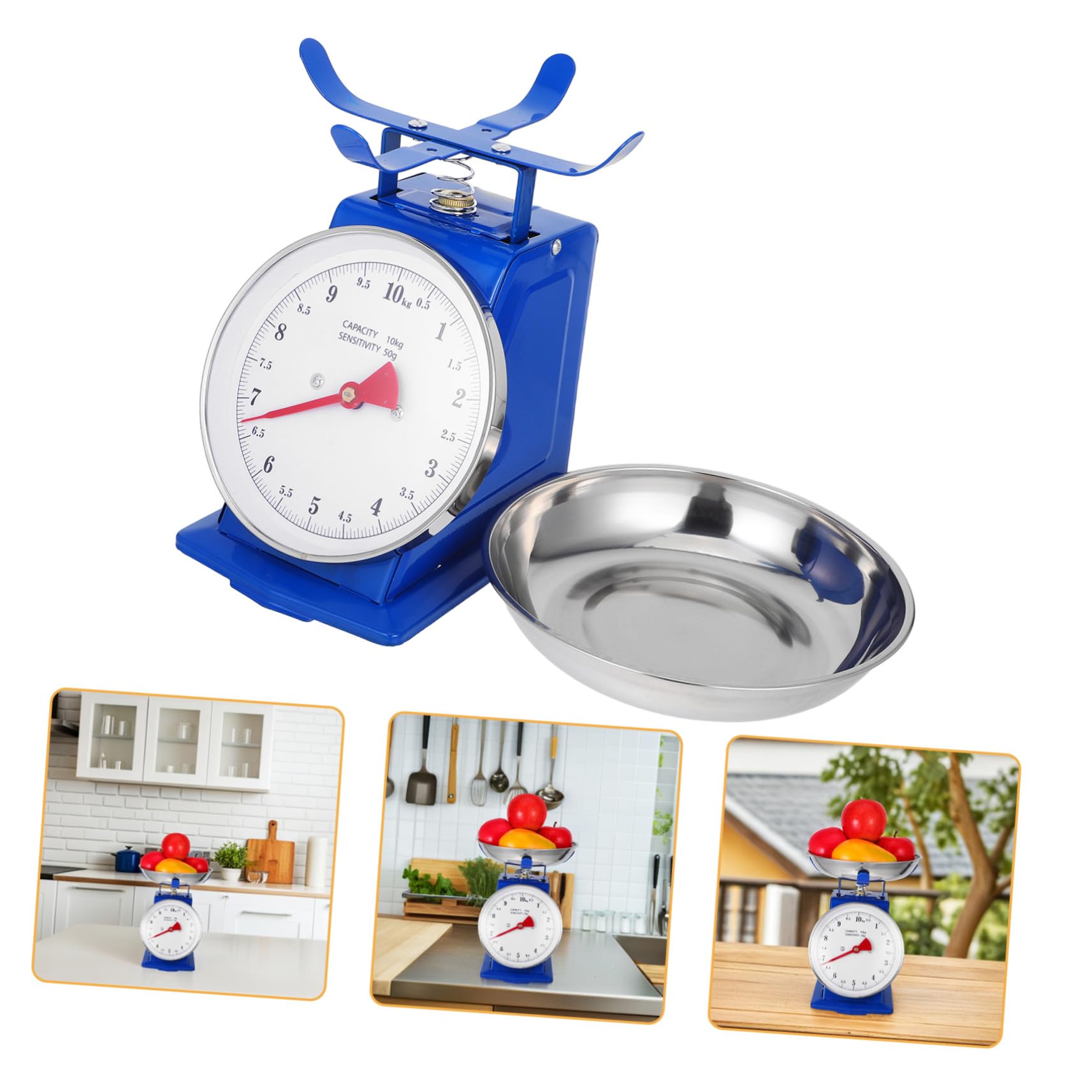 Báscula de Cocina Mecánica Acero Inoxidable con Bandeja Extraíble Medidor Preciso para Ingredientes Líquidos y Frutas Diseño Vintage Clásico sin Baterías para Hornear y Preparar
