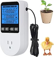 Vista 9 de Controlador de temperatura digital retroiluminado, pantalla LCD, termostato de refrigeración de calefacción, enchufe de salida con sensor regulador