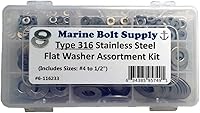 Vista 1 de Kit surtido de arandelas planas de acero inoxidable tipo 316 Marine Bolt Supply 6-116233