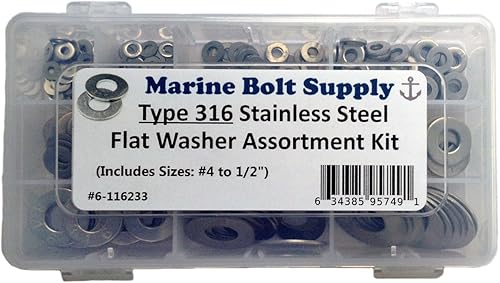 Kit surtido de arandelas planas de acero inoxidable tipo 316 Marine Bolt Supply 6-116233
