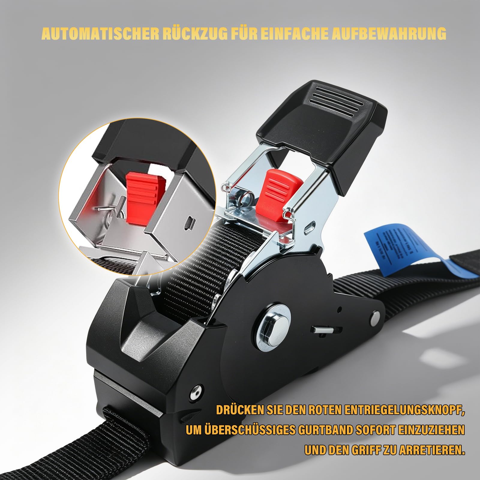4 Stück Automatik Spanngurt mit S Haken, 3 m x 25mm, 680kg Bruchfestigkeit, Selbstaufrollend Spanngurte mit Ratsche, Zurrgurt für LKW, Kajak, Motorrad, Fahrrad und Anhänger