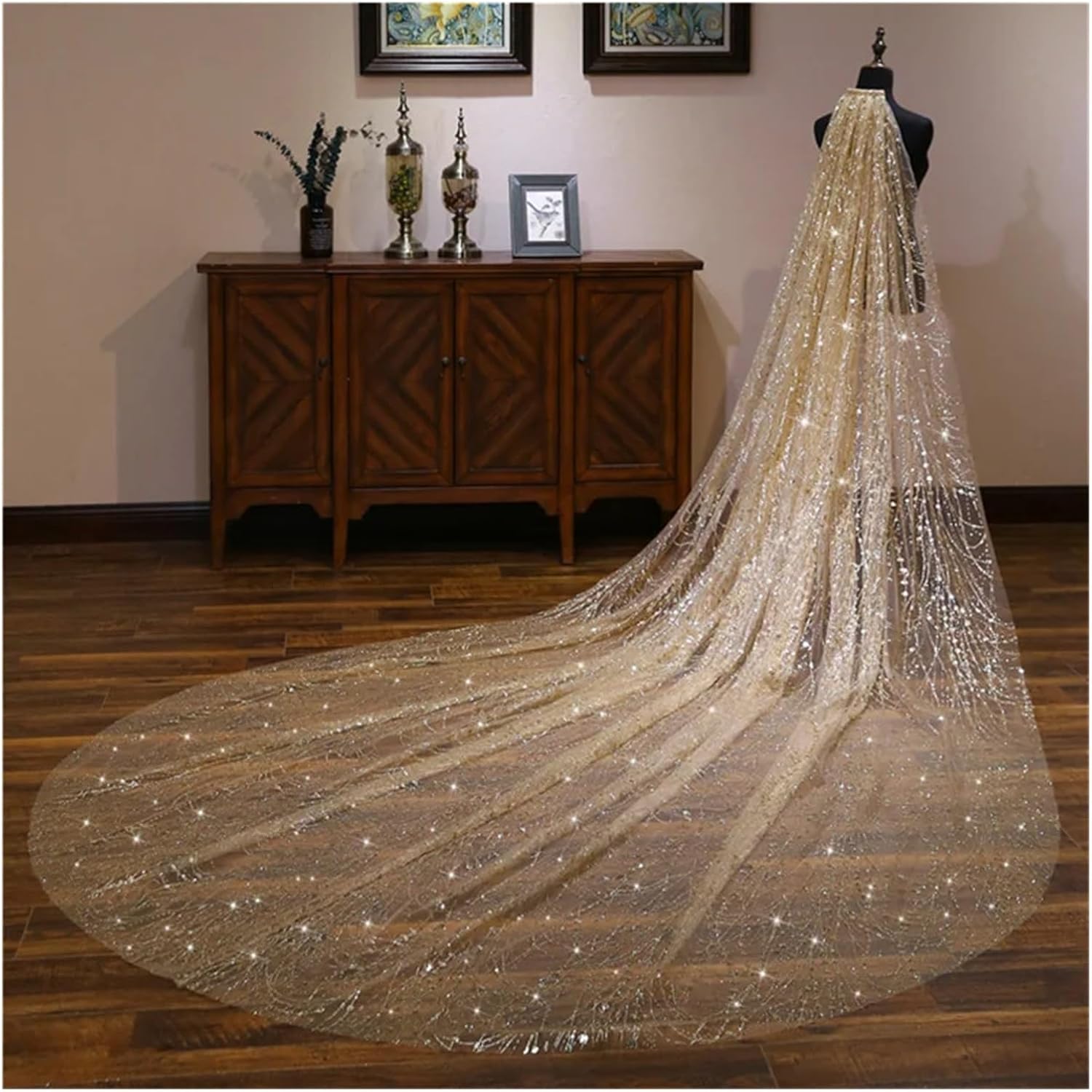 Fashion Luxury Wedding Veils for Brides Bling Gold 3 Meters Sequins Crystal Big Bridal Veils Wedding Accessories(Starry Sky White)