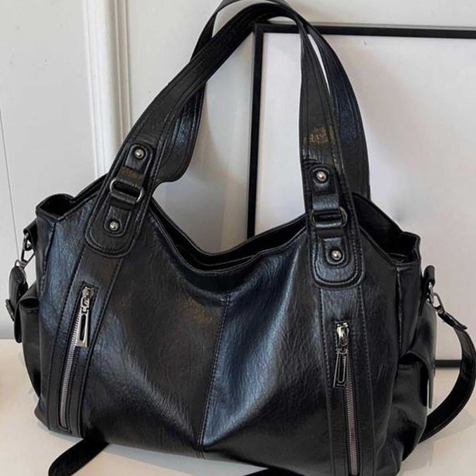 Torba materiałowa o dużej pojemności dla kobiet,Torba materiałowa o dużej pojemności | Torba na laptopa ze skóry PU,Casualowa torba materiałowa dla kobiet, modna torba na ramię, miękkie torby szkolne