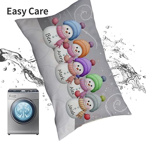 Miniatura 5 de Funda de almohada familiar personalizada con muñeco de nieve con 1-9 nombres, almohadas familiares de Navidad, decoración de vacaciones, funda de