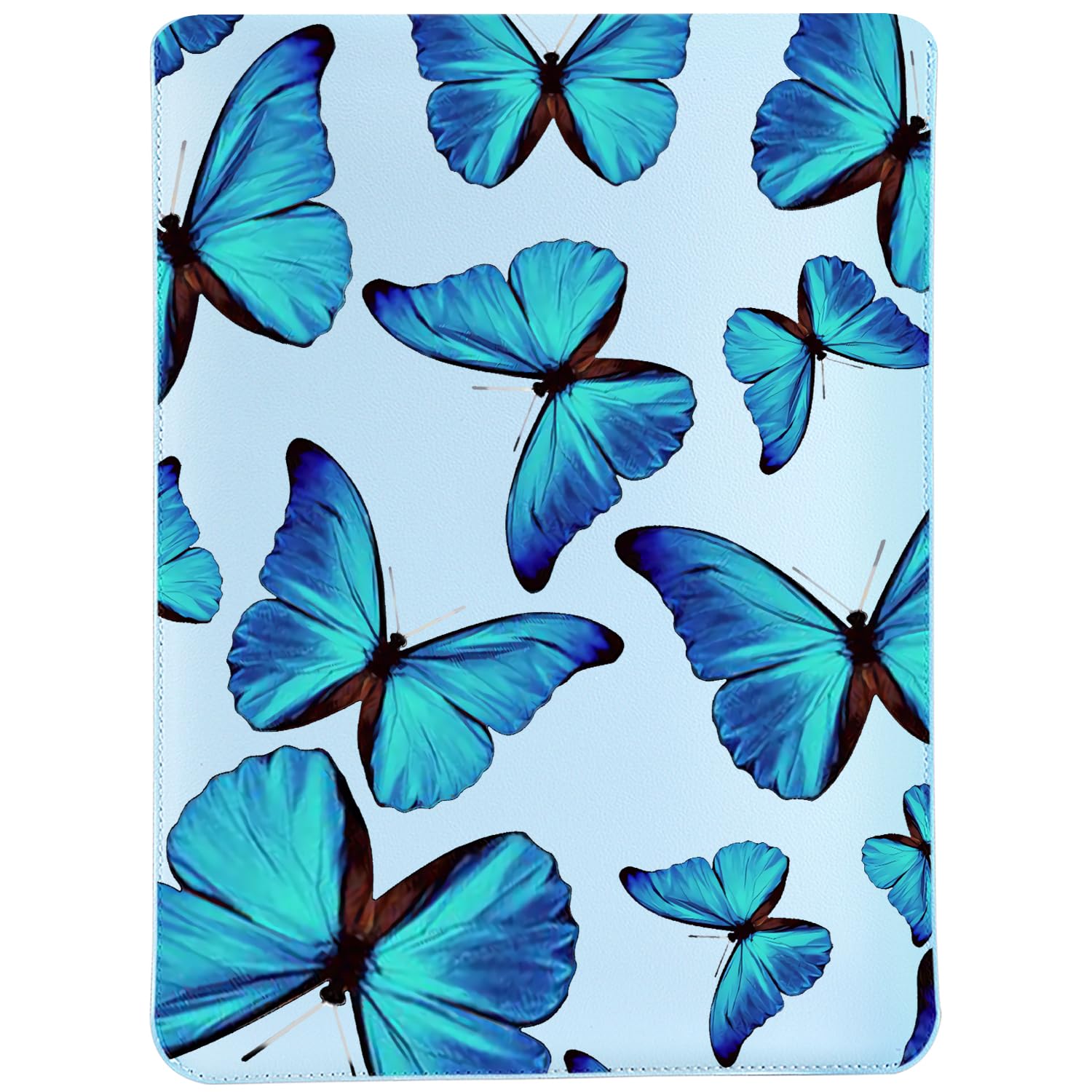 MAYCARI Slim Blue Waterproof Laptop Sleeve Bag 12-13 inch, Light Weight Fuax Leather Protective Laptop Sleeve Case, Cute Blue Butterfly Print 12-13 inch Case for Girls Women Boys
