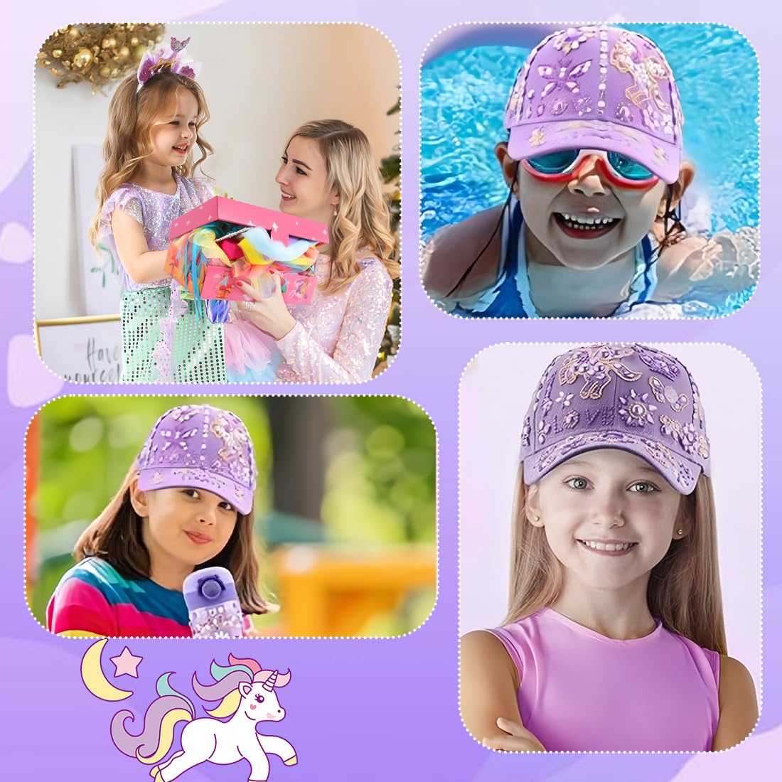 Regali per Ragazze Bottiglia d'acqua fai da te da Baseball,Kit Artigianale per Bambini con Adesivo Unicorno Strass Toy School Regali di compleanno Ragazza Ragazzo 4-12 Anni,Viola