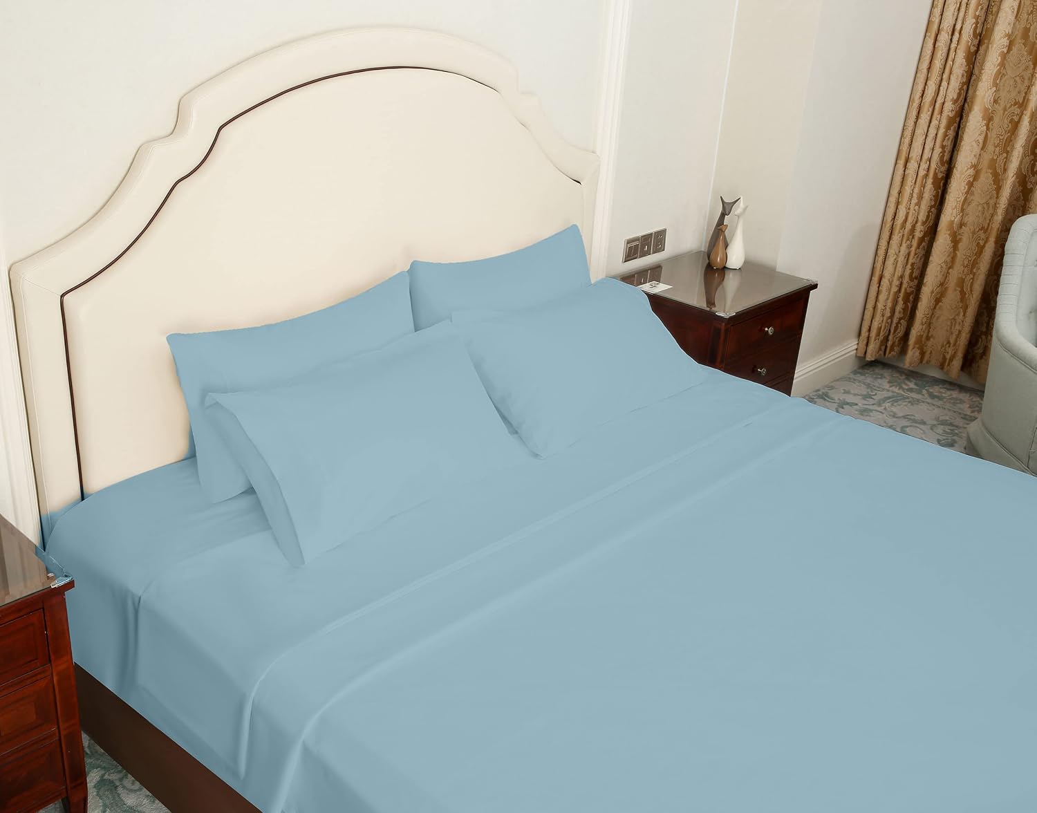 FARFALLAROSSA King Size Bed Sheets -6 Piece Super Soft Microfiber 2200 Thread Count Sheet Set - Bed Sheets - Wrinkle Free Bed Sheet - Luxurious Deep Pocket 16 Inches Bed Sheets - Baby Blue