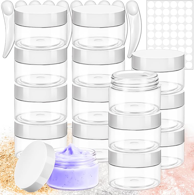 MotBach Frascos Plásticos Redondos Transparentes com Tampas Brancas, 30 mL, Pacote com 15