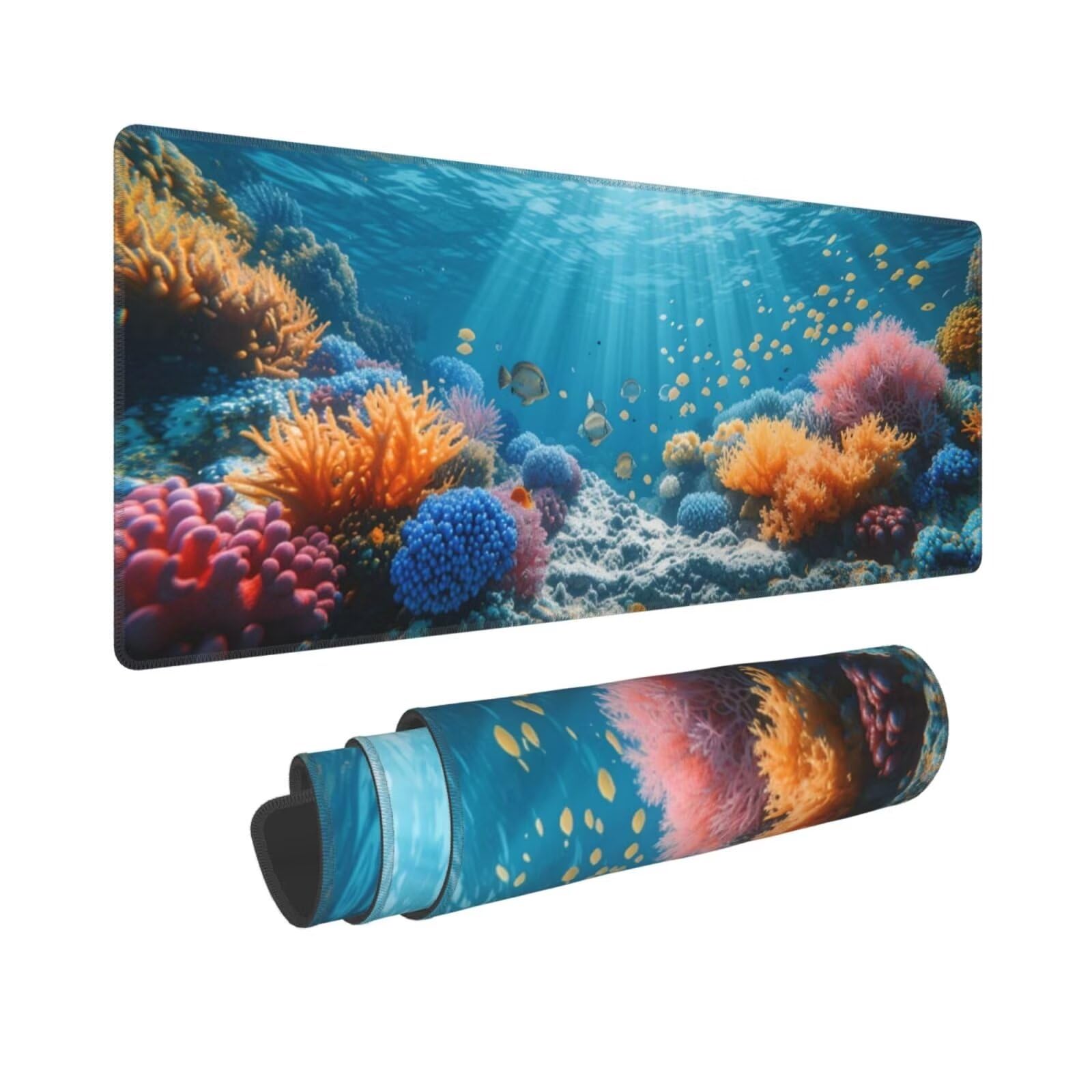 Tappetino Mouse, Tappetino Mouse Gaming Grande XXL 1500x800x3mm Tappetino Scrivania Mouse Pad, Base in Gomma Antiscivolo, Bordi Cuciti,Lavabile, Mousepad per Ufficio e Gaming (Corallo marino) R-232
