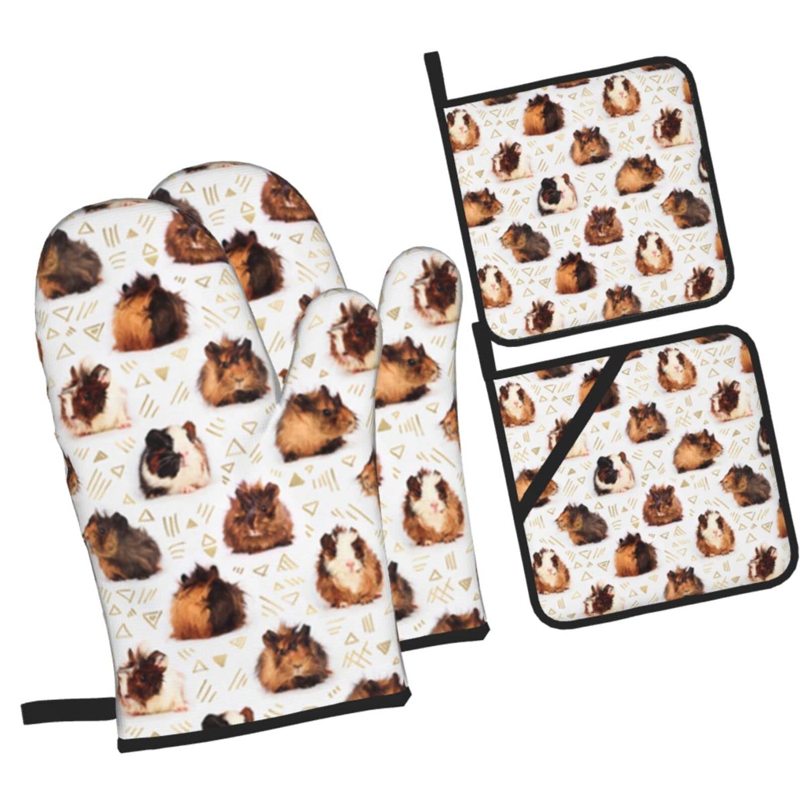 Lots of Little Guinea Pigs Oven Mitts and Pot Holders Sets, Christmas Oven Mitt Kitchen Heat Resistant Non-Slip Pot Holders Set for Cooking Baking BBQ