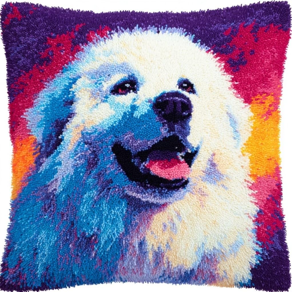 Henypt Latch Hook Craft Cushion Kit 43x43cm,Great Pyrenees Dog