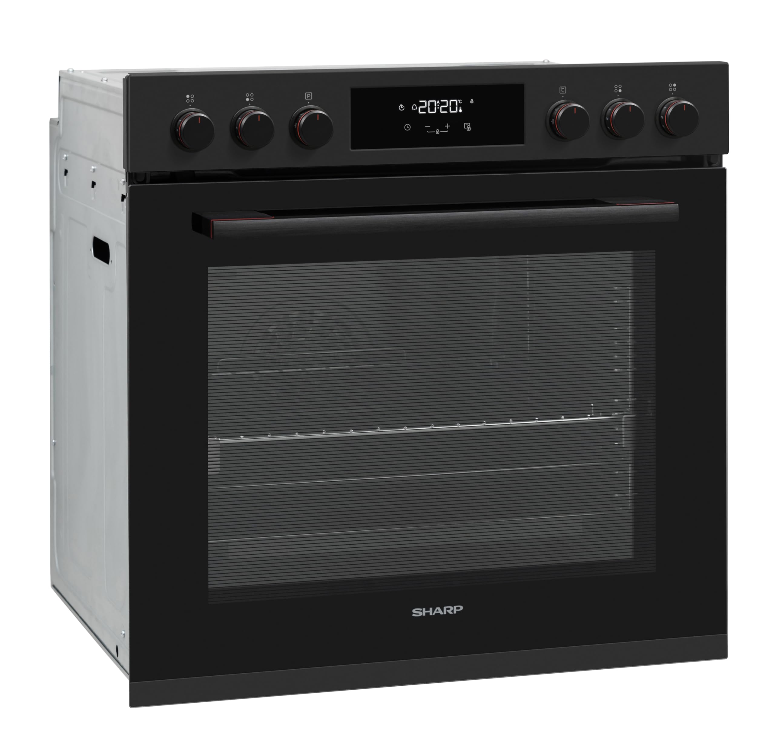 SHARP K-72P19BNH-EU Einbau-Herdset mit Glaskeramik-Kochfeld, 78 L, 9 Beheizungsarten, Heißluft, Easy to Clean, Timer, versenkbare Knebel, Matt Schwarz