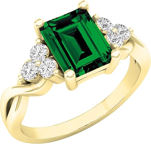 Dazzlingrock Collection Anillo de compromiso con forma de esmeralda de 0.315x0.236 in creado en laboratorio central y zafiro blanco redondo de 0.087