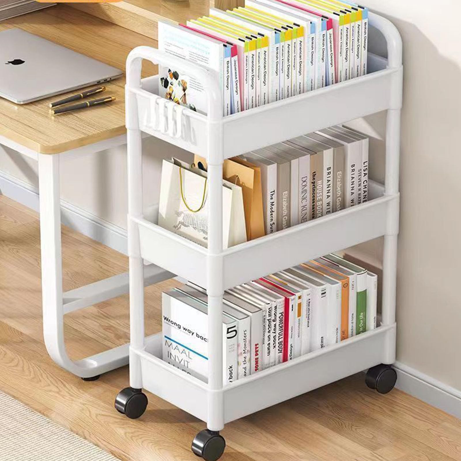 Carrito rodante compacto de 3 estantes, organizador multiuso, estante de almacenamiento móvil para armario, baño, estante rodante ajustable