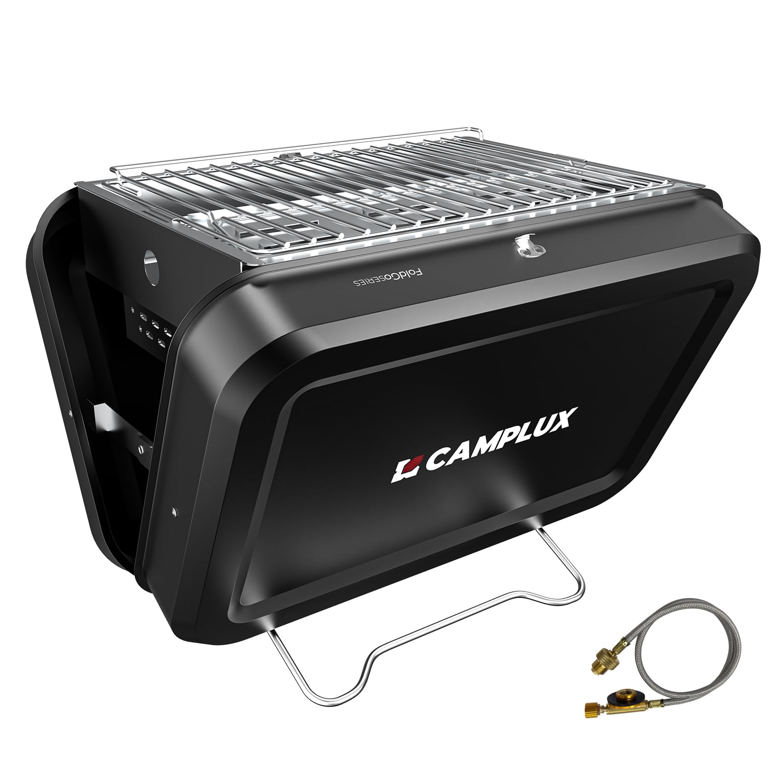 CAMPLUX Tragbarer 2-in-1 Koffergrill, Gas- und Holzkohle-Campingkocher mit 32 x 23,5 cm Rost, klappbar kompakt für Camping, Rucksackreisen, Balkon & Reisen, FoldGo FG16GB