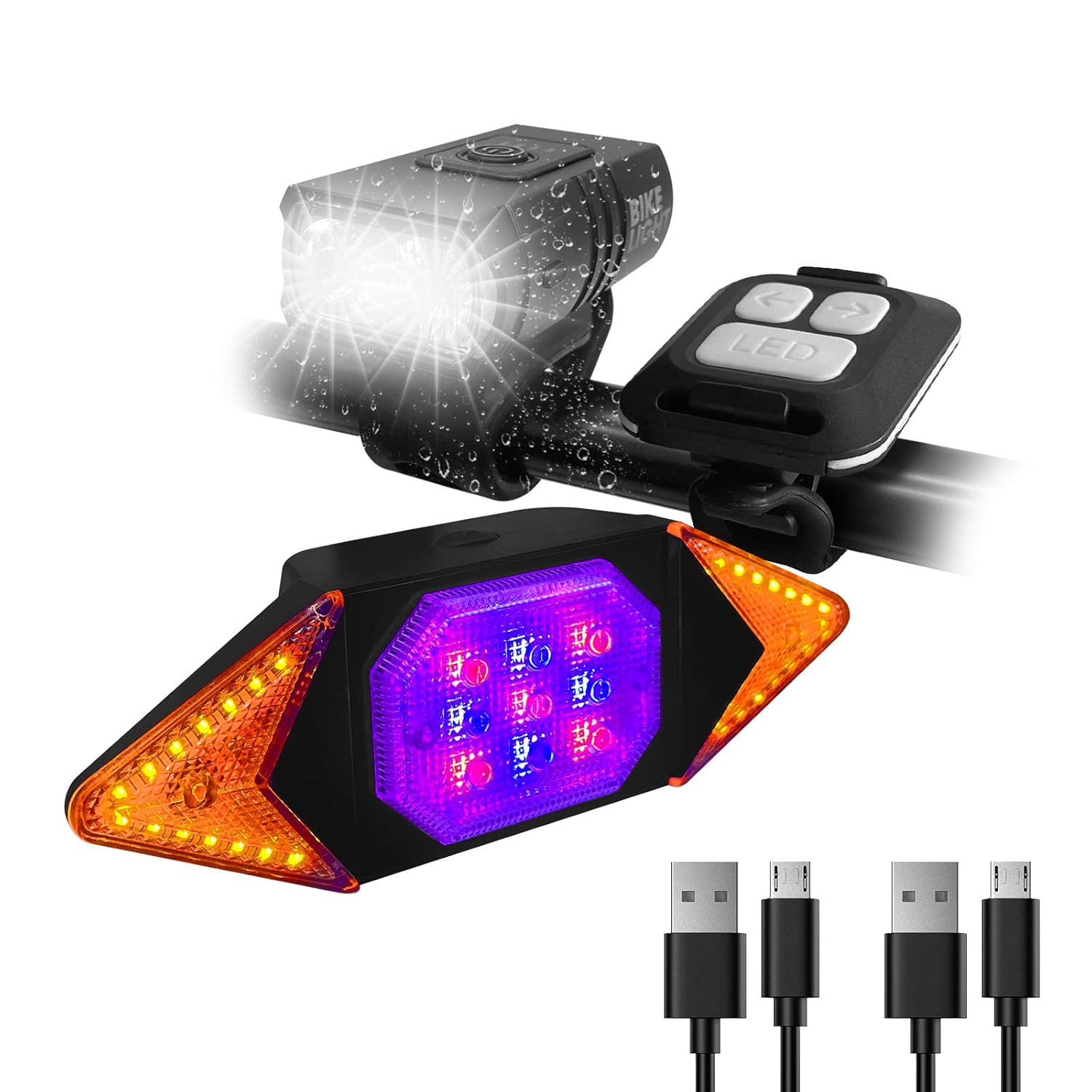 [2021 ver.] MakeTheOne Bike Headlight and Tail Light Set Mounted Bright