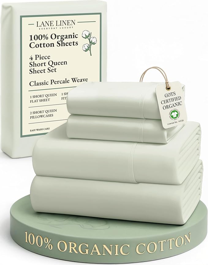 LANE LINEN 100% Organic Cotton King Bed Sheet Set, Bedsheets 4Pc Soft Cooling Fully Elasticized Mercerised All Season Sustainably Produced Cotton Sheets King Size, Oeko Tex Sheets - Mineral