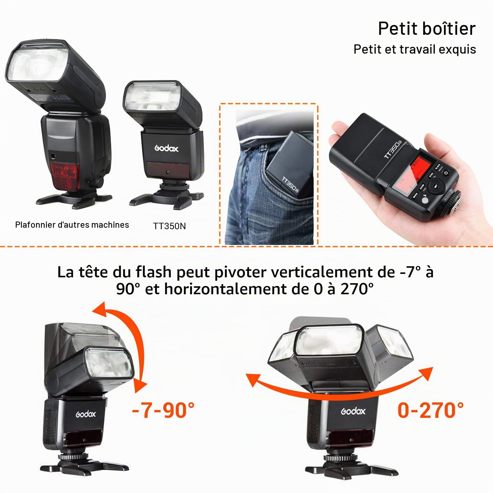 Godox TT350N Flash pour Appareils Photo Nikon, 2.4G TTL Compact Flash Speedlite HSS 1/8000S, Fonction Maître et Esclave, Environ 210 Flashs à Pleine Puissance, Externe Flash pour Appareil Photo Nikon