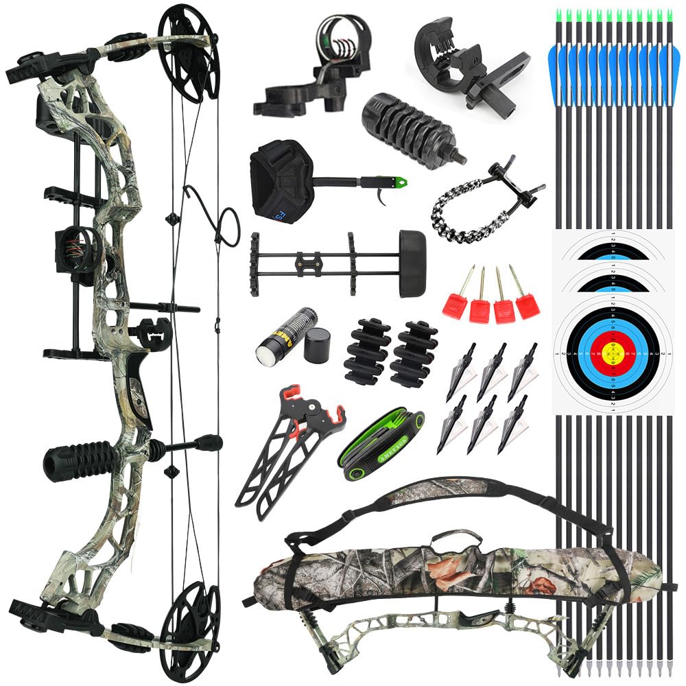 SHARROW Set Arco Compound e Frecce, Peso di Tiro 35-70 libbre, Lunghezza di Tiro 16“-30”, Kit Arco Compound da Caccia 320fps Tiro con l'arco Set per Adulti Principianti RH