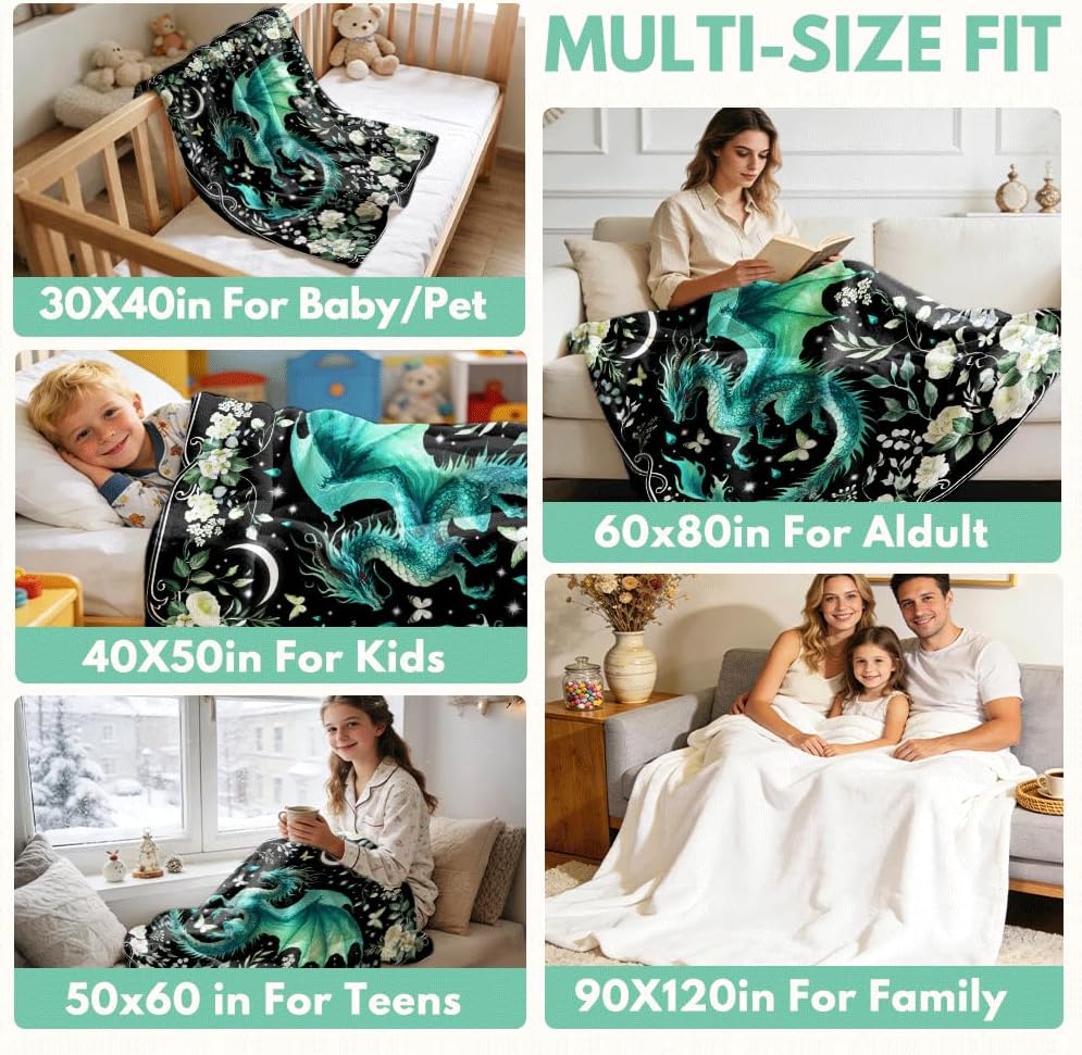Dragon Throw Blanket, Dragon Gifts for Boys Girls Adults, Animal Throw, Plush Cozy Lightweight Flannel Quilts for Bedroom Sofa Couch Living Room Decoration, 50"x60" for Boys Girls