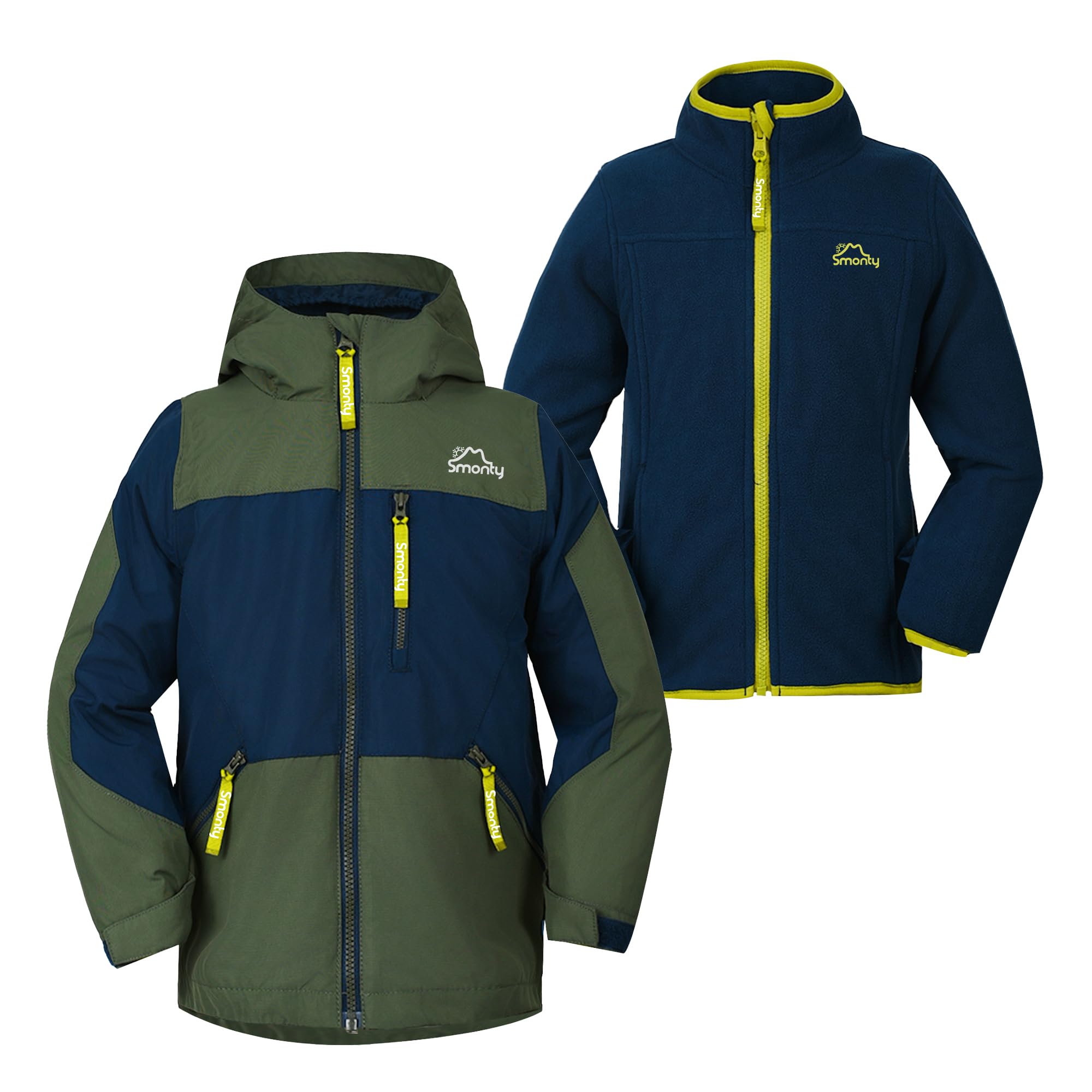 SMONTY 3-in-1 Jacke Kinder, herausnehmbare Fleece-Innenjacke | für Jungen und Mädchen, mit Kapuze, Wasserdicht, Winddicht, Atmungsaktiv, für Herbst und Winter
