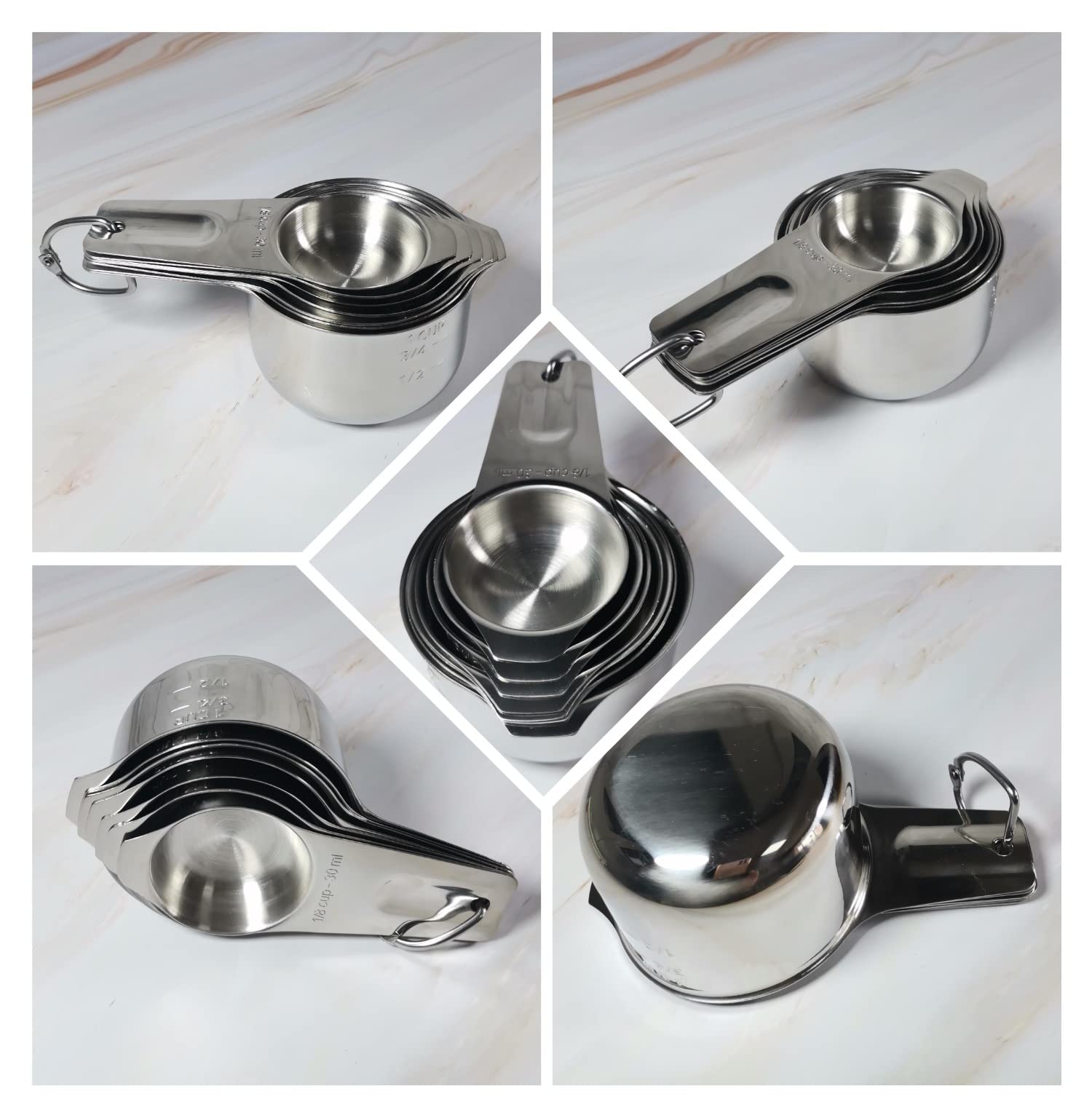 Messbecher-Set, 18/8 Edelstahl, Messbecher-Set mit 7 Messbechern zum Trocknen & Flüssigkeit, metrische & US-Nesting-Messwerkzeuge für Küche & Backen