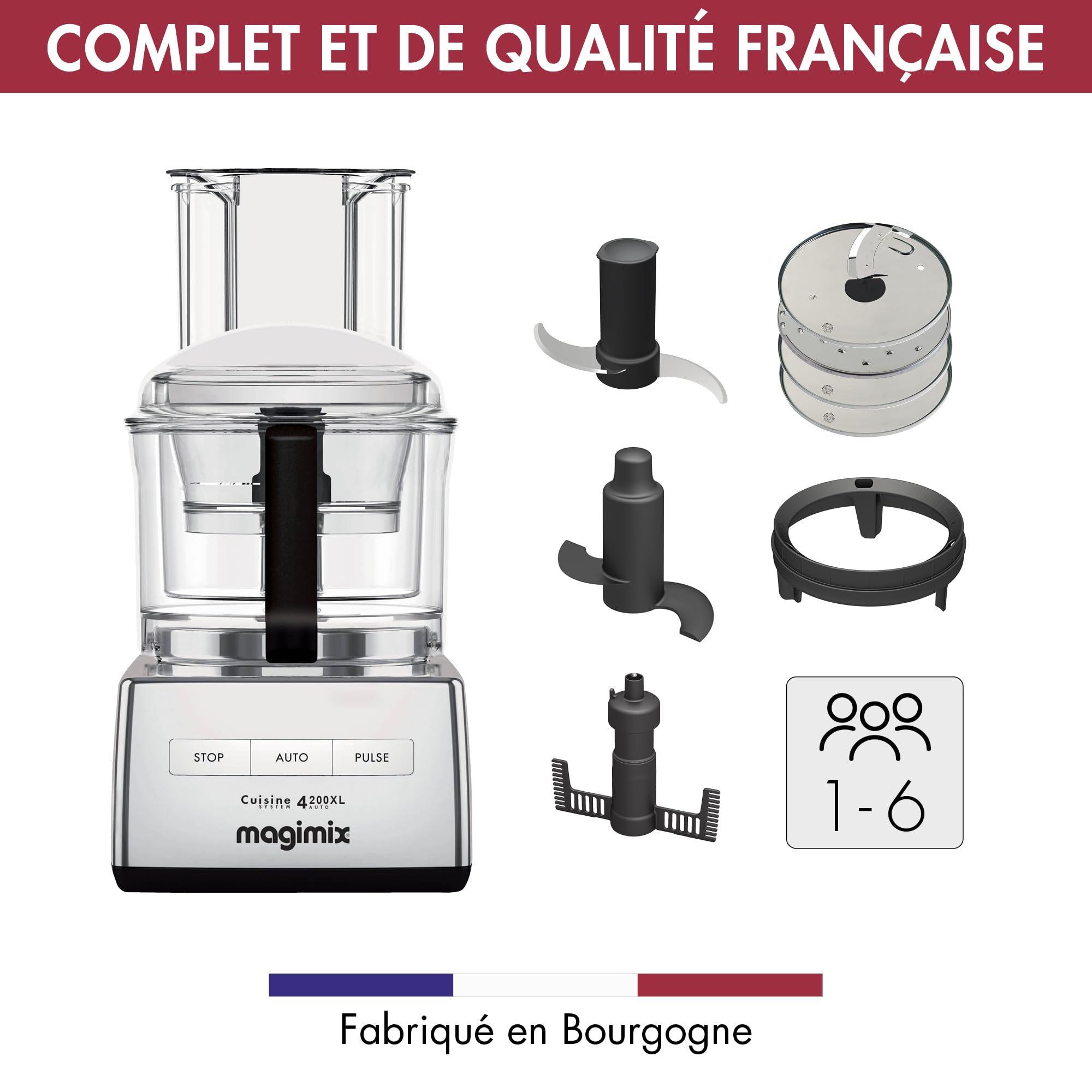 Magimix Robot de Cuisine Multifonction 3L- CS 4200 XL –Hachoir, Blender, Presse-Agrumes, Bol XL – Chrome Brillant