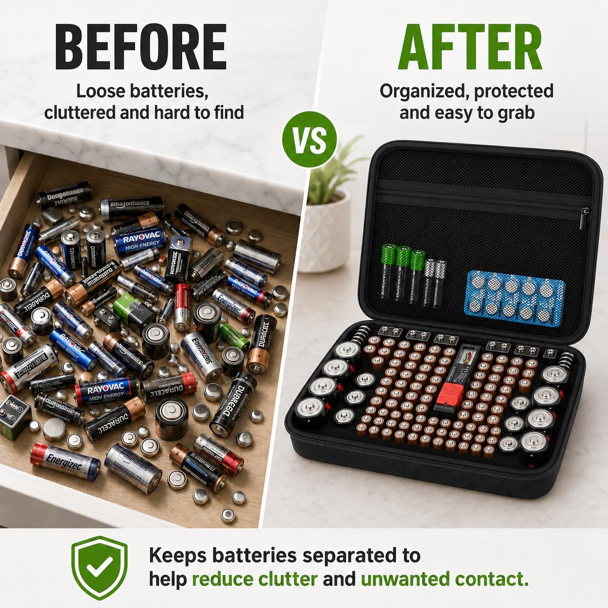 PAIYULE Batterie-Organizer Aufbewahrungskasten mit Tester, 220+ Batterien-Haltertasche für AA AAA AAAA 9V C D – Aufbewahrungsbox für Haushalt & Garage (für über 220 Batterien)