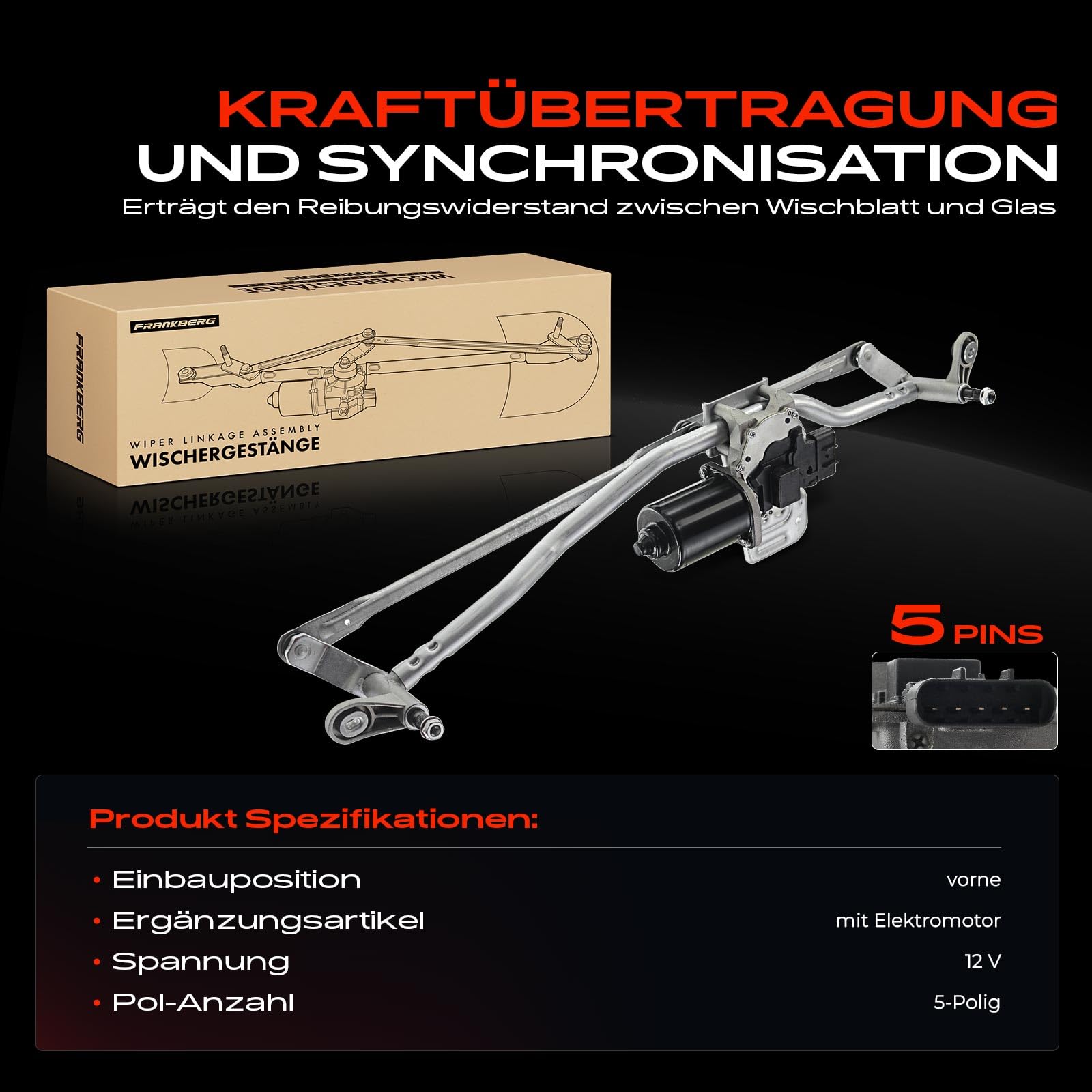 Frankberg Wischergestänge mit Wischermotor Vorne für Jumper Ducato Boxer Bus Kasten Pritsche/Fahrgestell 2006-2019 1340683080