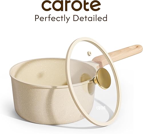 Miniatura 3 de CAROTE Juego de Cacerolas de 1.6 y 3.0 Cuartos de Galón con Tapa, Juego de Ollas Antiadherentes de Cerámica No Tóxicas, Cacerola con Mango que se