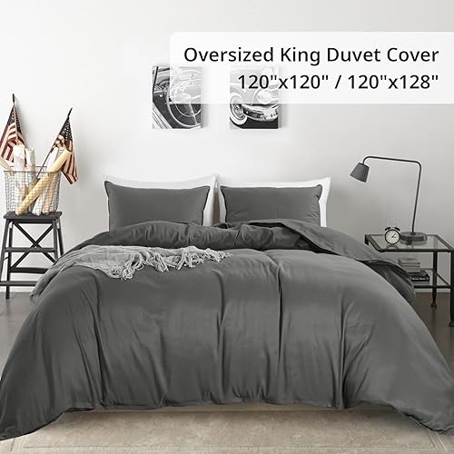 Miniatura 8 de HOMBYS Funda de edredón extragrande King de 120 x 120 pulgadas, funda de edredón gris de microfibra ultra suave para todas las estaciones con cierre