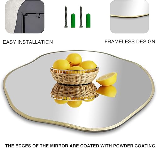 Miniatura 5 de POZINO Espejo de forma irregular, espejo asimétrico de 16 pulgadas, espejos redondos festoneados dorados, modernos espejos decorativos ondulados
