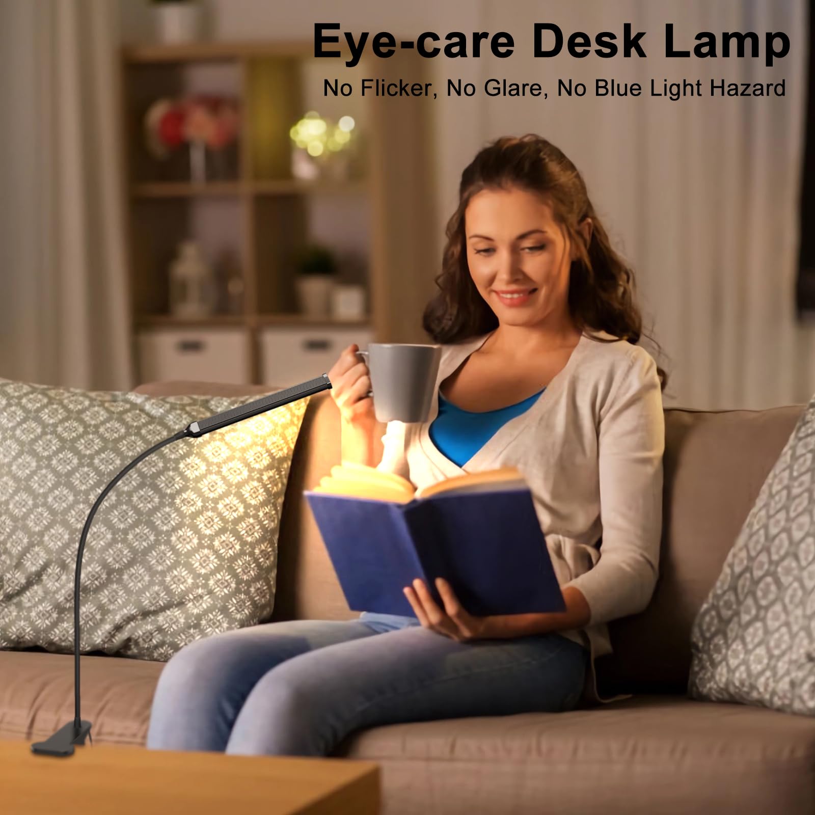 Mojimdo Lampada da Scrivania 77 LED con Telecomando [Potere Illuminante Notevole] 40CM Lampada con Pinza, 3 colore &10 Livelli di Luminosità Lampada da Lettura 360° Flessibile con Caricatore USB