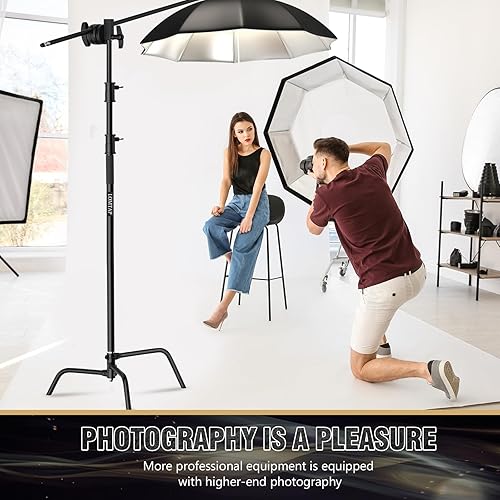 Miniatura 14 de LOMTAP Kit de fotografía de metal inoxidable con soporte de luz C, poste vertical resistente de 10.8 pies, brazo de pluma de 4.2 pies, base