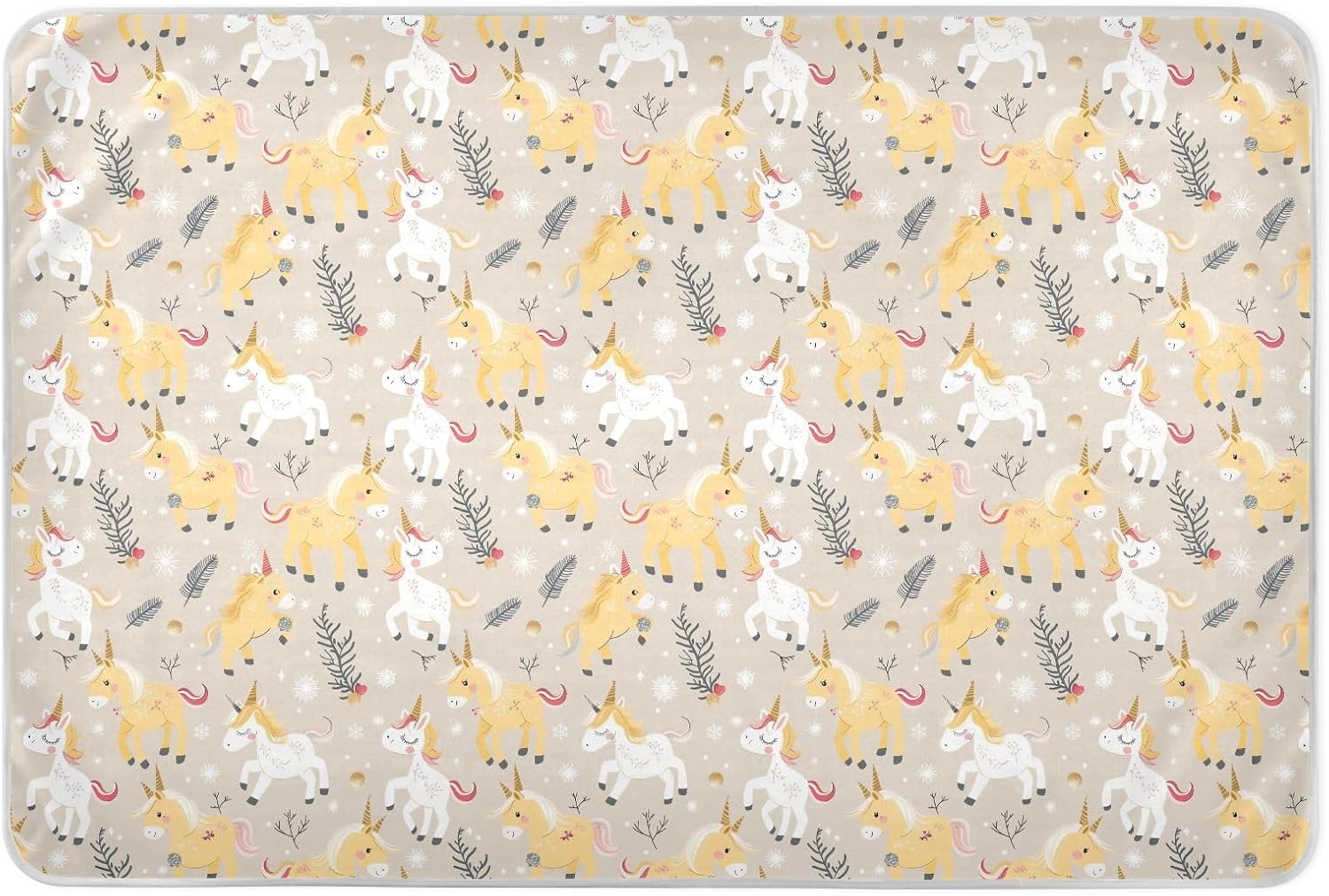 Baby Yellow Playful Unicorns Extra Large Resuable Toddler Mattress Pads Waterproof Washable Baby Pee Pads Cute Cool Travel Mattress for Infant Toddler , 52" L x 34" W