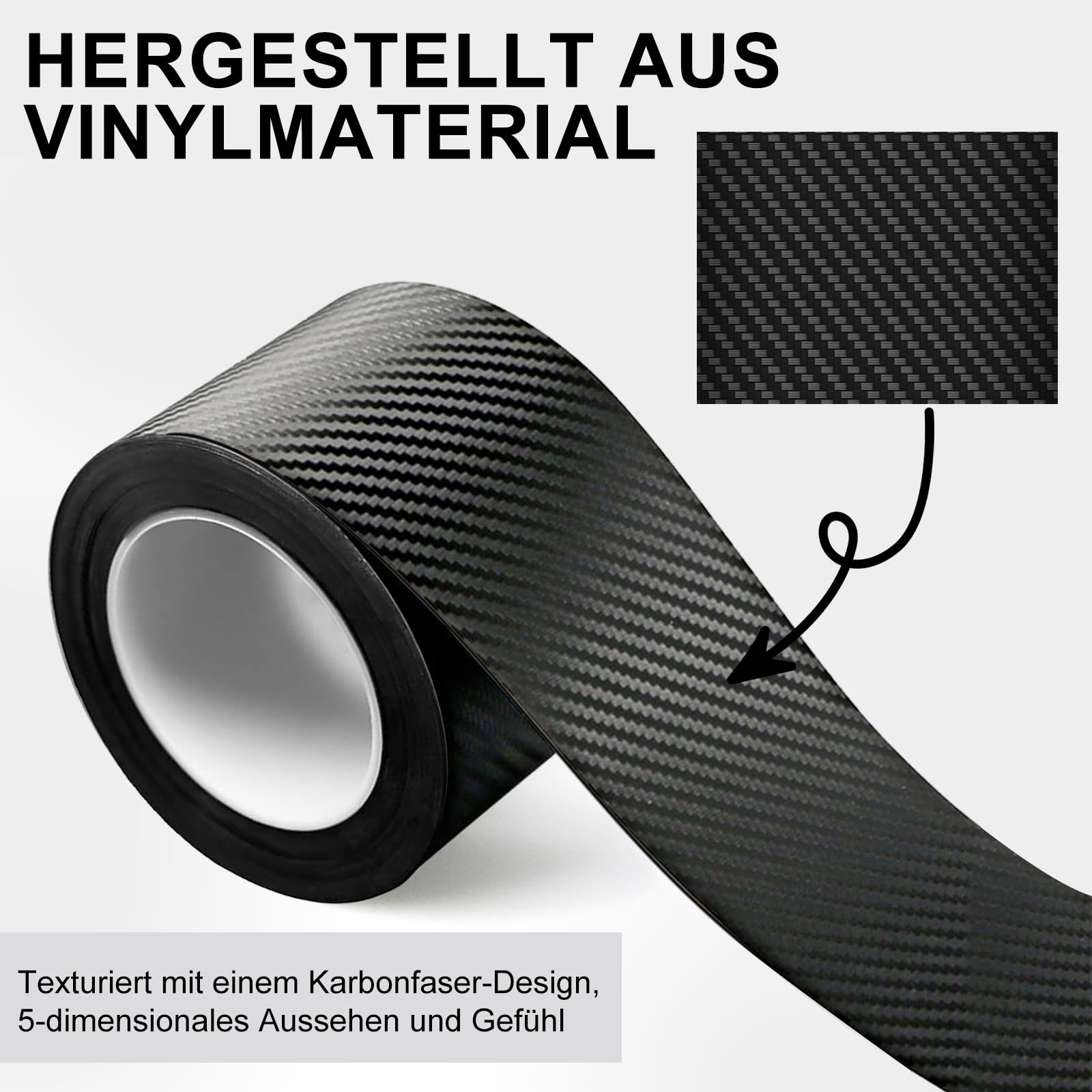 Tiras de Fibra de Carbono Película Protectora,Cinta Umbral Fibra Vinilo Carbono Negro, Tira de Protección del Umbral de Puerta Coche，Umbral De Puerta De Coche Pegatina Antirrayas (5cmx10m)
