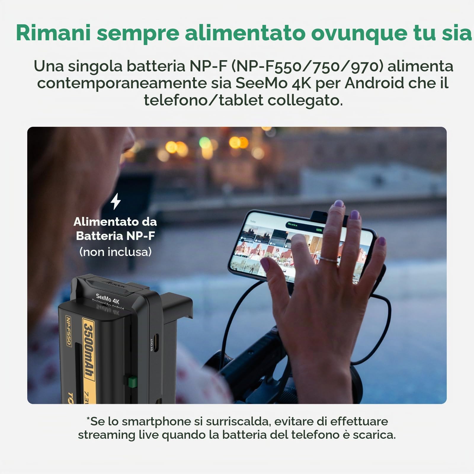 Accsoon SeeMo 4K per Android, dispositivo di registrazione e streaming video 4K HDMI portatile, codificatore H.264, uscita USB-C, monitoraggio live, supporto LUT, alimentazione a batteria