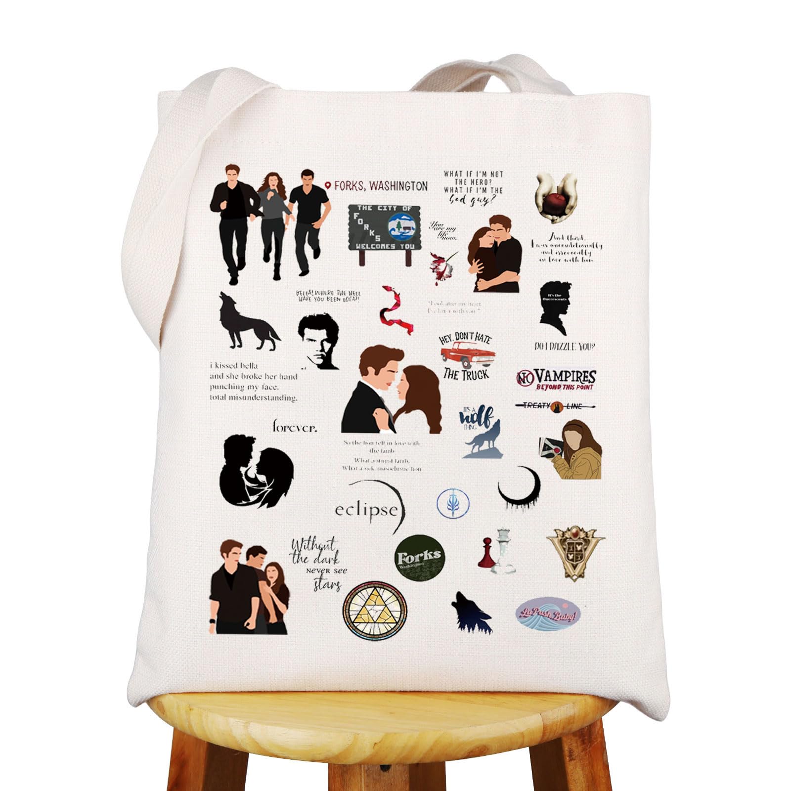 WZMPA Twilight Themed Reusable Bag Edward Cullen & Bella Swan Fans Gift Twilight Character Tote Case Jacob Black Fans Gift