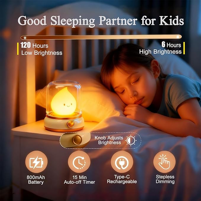 Simpvia Cute Kids Night Light for Nursery - Retro Rechargeable Light with Timer, Cozy Desk Lamp Gift for Kids, Toddler & Mom | Desk Accessories (Yellow) photo 3