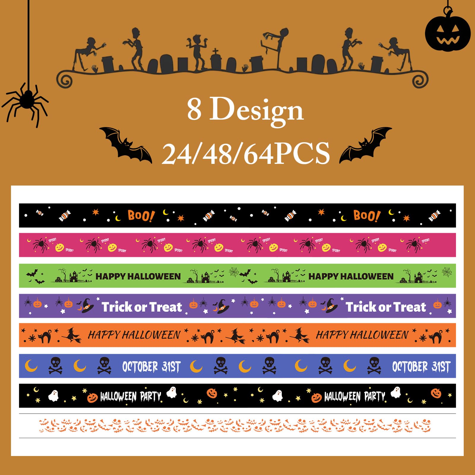 MATEPLUS 24Pcs Halloween Party Favors Rubber Bracelets Halloween Silicone Wristbands Treat Trick or Treat Gifts Goodie Bag Stuffers (8 Designs) - Image 3