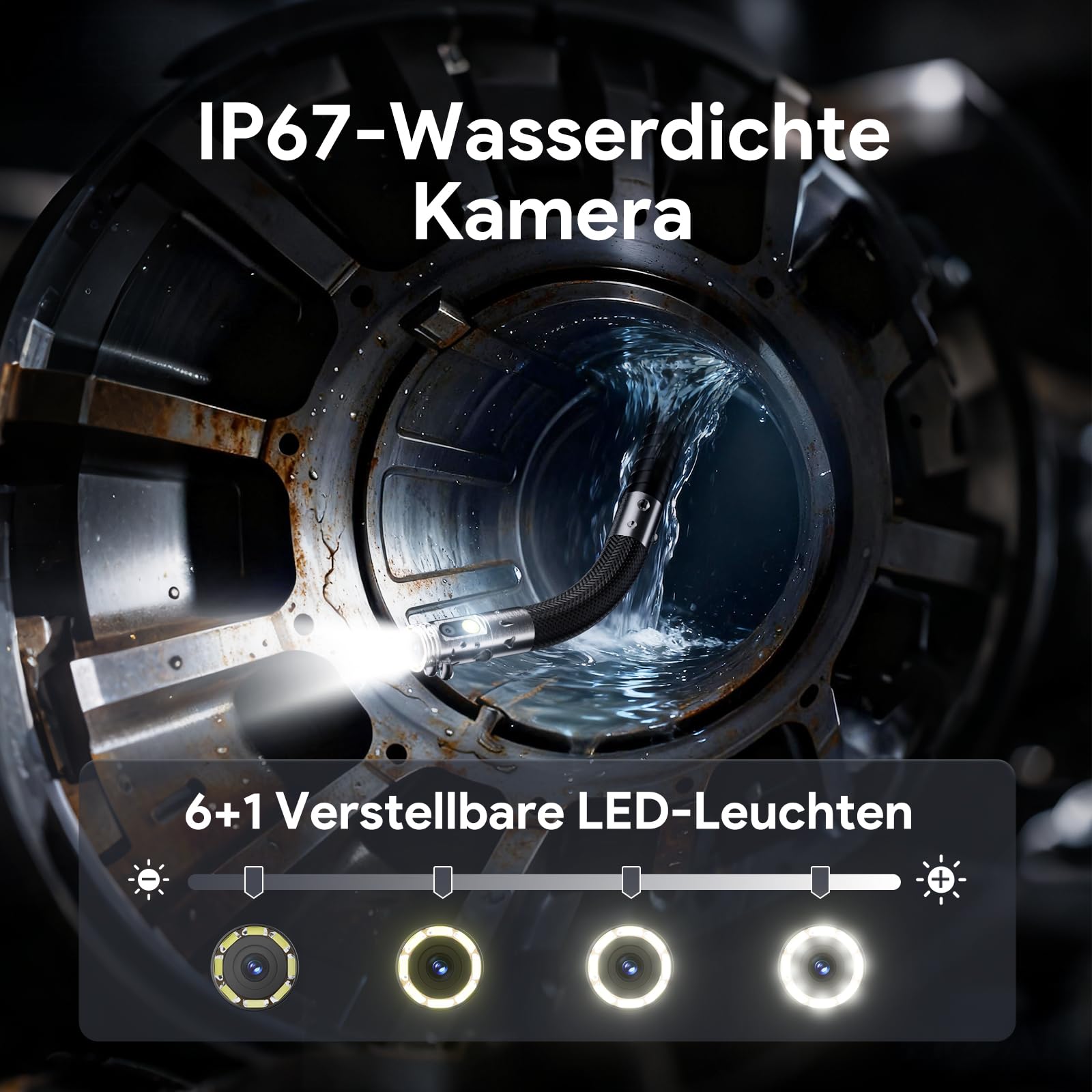 DEPSTECH Dual Lens Endoskopkamera mit Licht, 1080P Drehbar Endoskop, 5 Zoll IPS-Bildschirm Inspektionskamera beweglicher Kopf, Rohrkamera mit 6+1 LEDs, 32G Karte und Tragetasche-1.5M