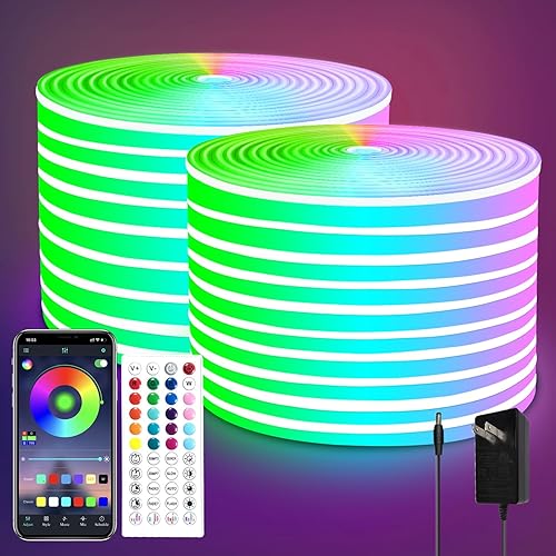 vimeepro Tira de luces LED de neón de 100 pies, sincronización de música, control remoto de 40 teclasaplicaciones, IP65, impermeable, flexible,