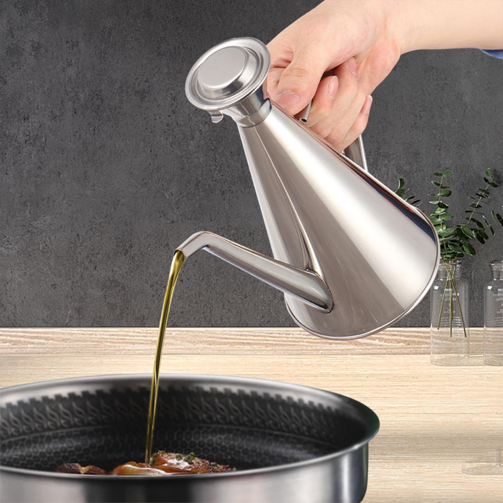 Homyl Aceitera Recipiente de Acero Inoxidable Bote para Almacenamiento de Aceite Dispensador de Líquidos Envase de Vinagre con Tapa Resistente a La Oxidació, 0.25 litros