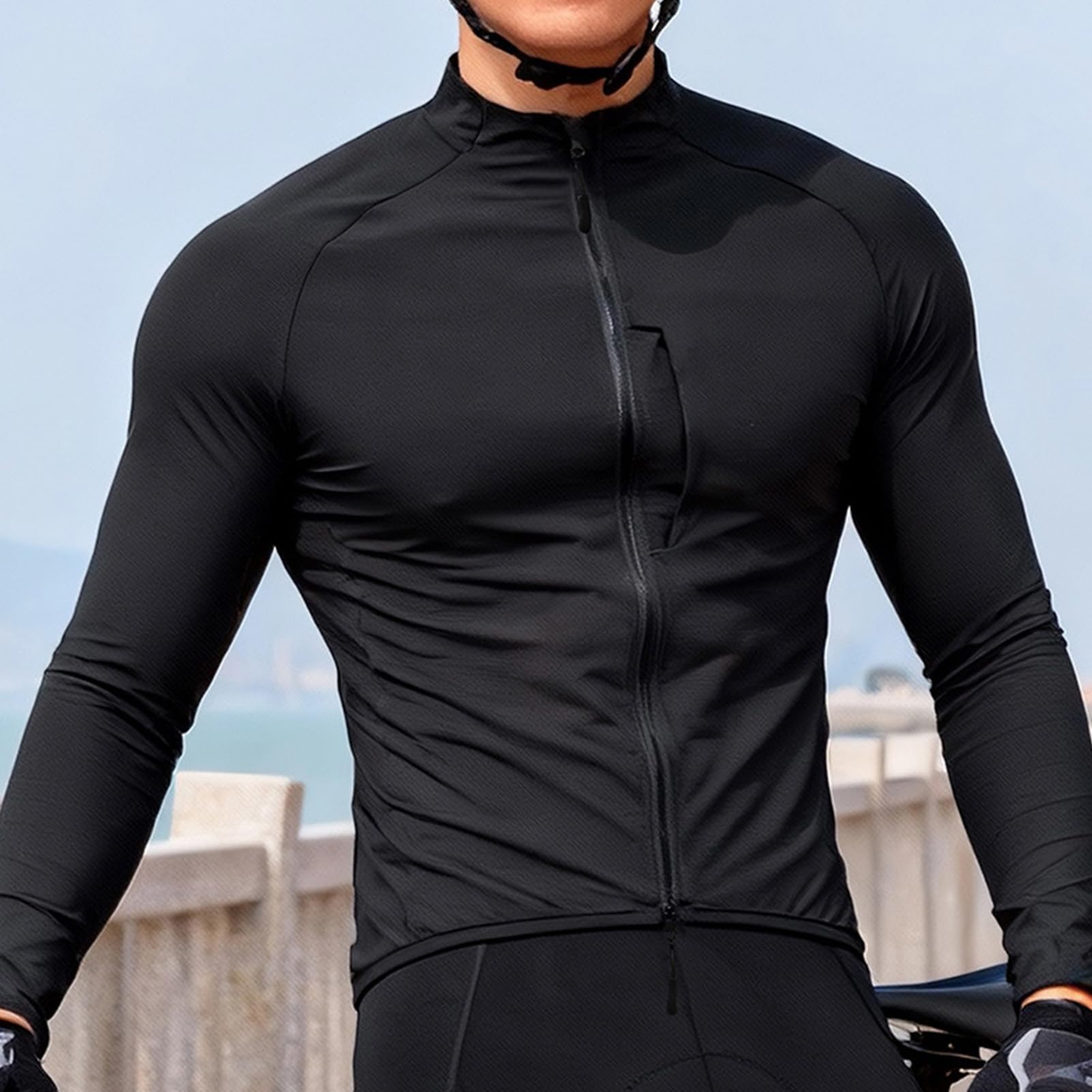 Tbest Chaqueta de Ciclismo a Prueba de Viento, Térmica, Cálida, para Ciclismo, Running, Cortavientos con Doble Cremallera Reflectante para Correr y desplazarse. (BE207-B Abrigo Negro M)