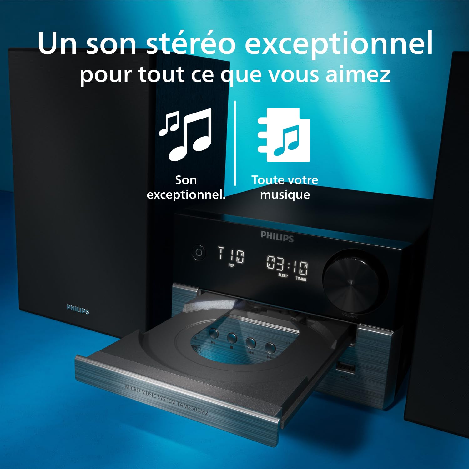 Philips TAM3505M2 Hi FI Microchaîne, Bluetooth, Lecteur CD, USB, Radio FM et Dab Auracast, 85% matières recyclées après consommation