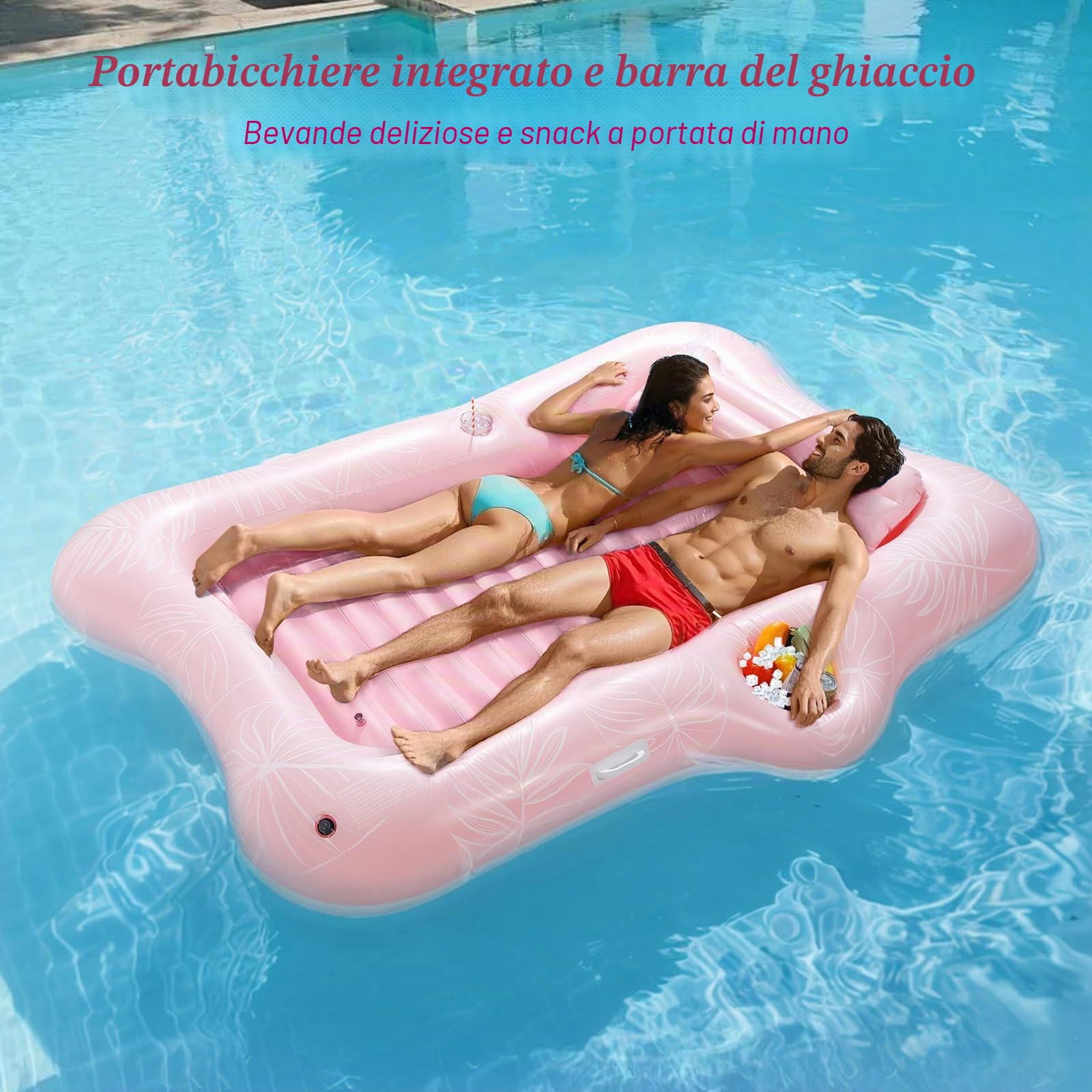 MoKo Galleggianti da Piscina per Adulti, Materassino Gonfiabile Piscina con Ghiaccio Bar e Portabevande, Lettino Abbronzante Zattera da Piscina per la Festa in Spiaggia Cortile