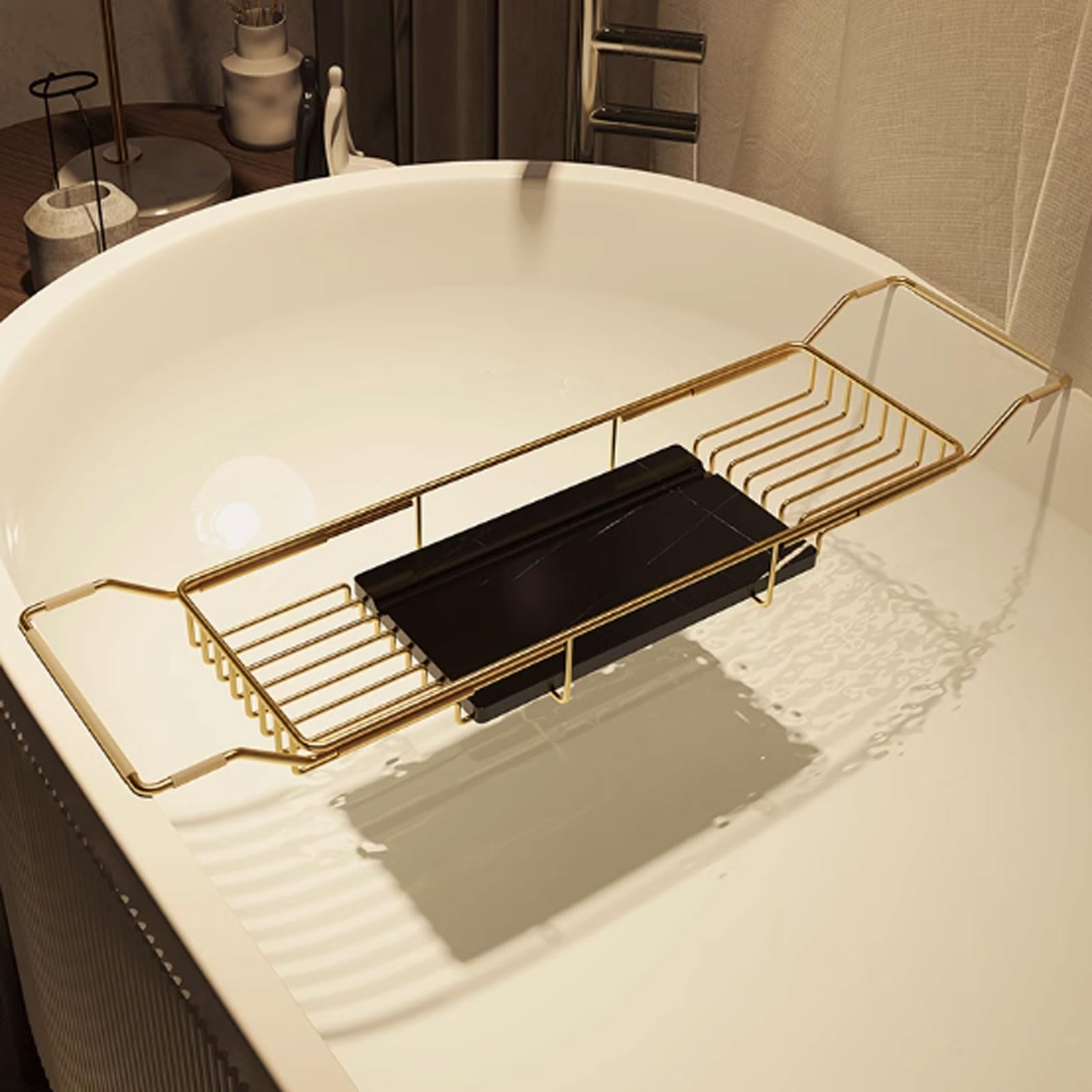 JKJZSALJ Adjustable Bathtub Caddy Tray - Expandable Shelf For Tablet Phone Wine Glass & Candles - Waterproof Stainless Steel Spa For Relaxation & Luxury-Gold C-69-90Cm,Gold B-69